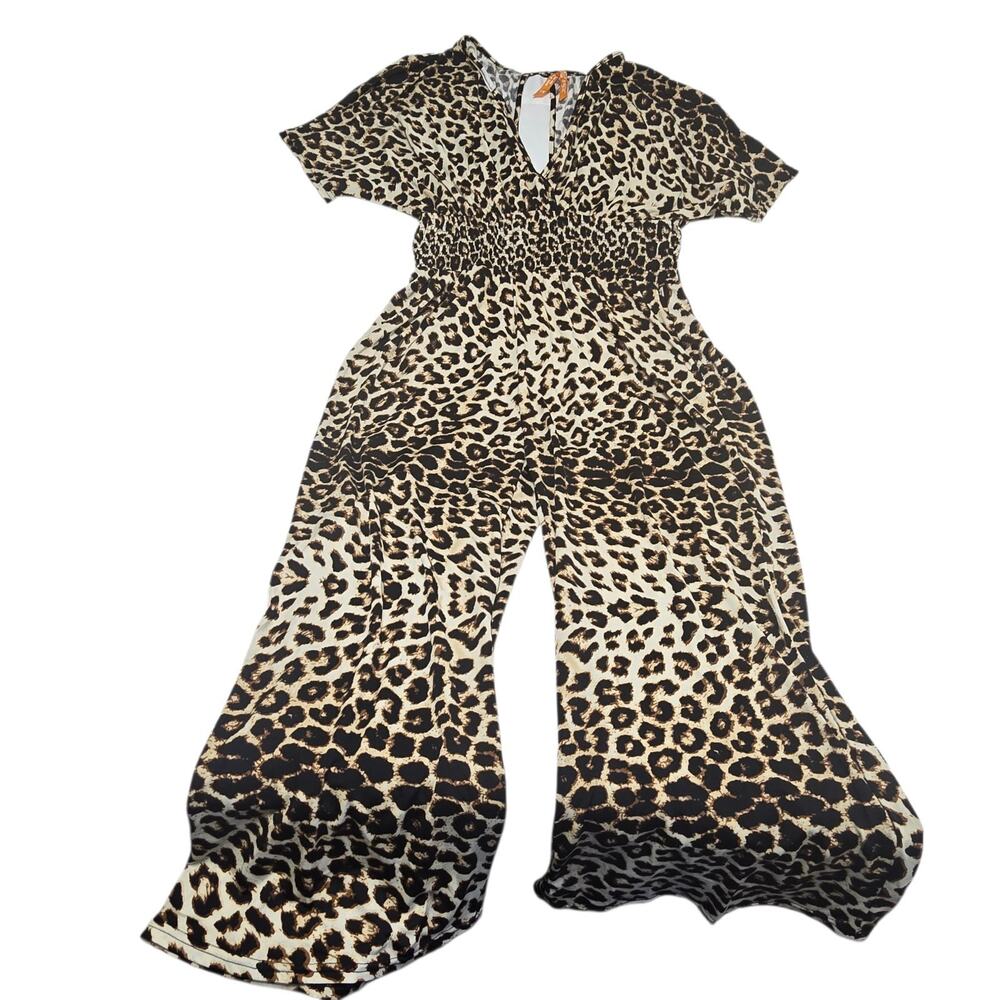 Magic Women's Wide Leg Flared Shortsleeve Jumper Lounger Size 1X Animal Print